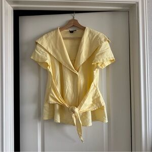 Tracy M Womens Short Sleeve Wrap Linen Shirt Size XL Yellow Sailor Blouse